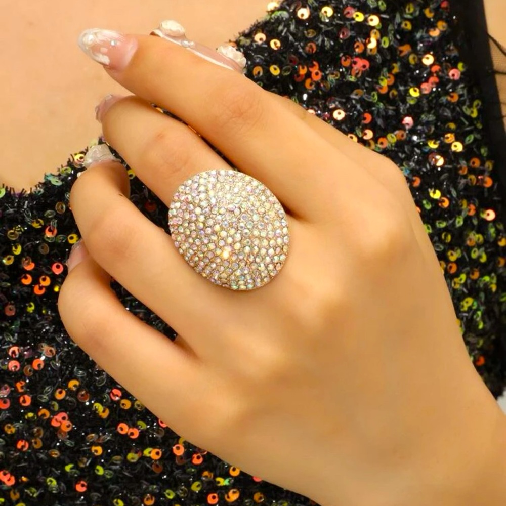 Rhinestone Round Decor Ring